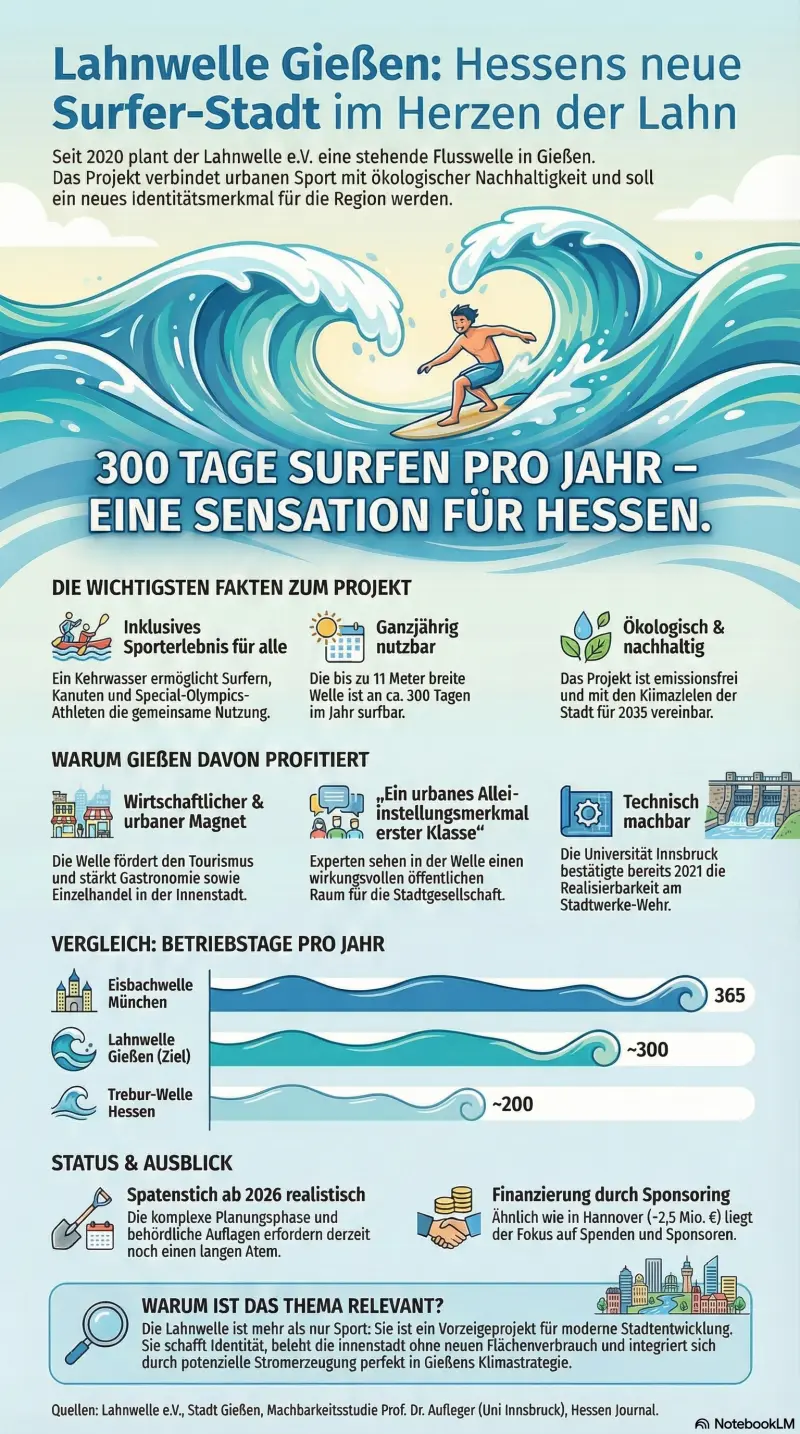 Infografik: Lahnwelle Gießen – Surfwelle in der Lahn